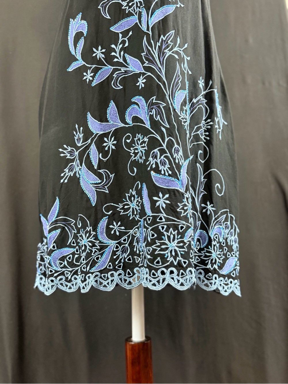 Serendipity VTG Y2K 90’s dress Black Maxi Blue Bell Floral Embroidery Beaded - Picture 4 of 16